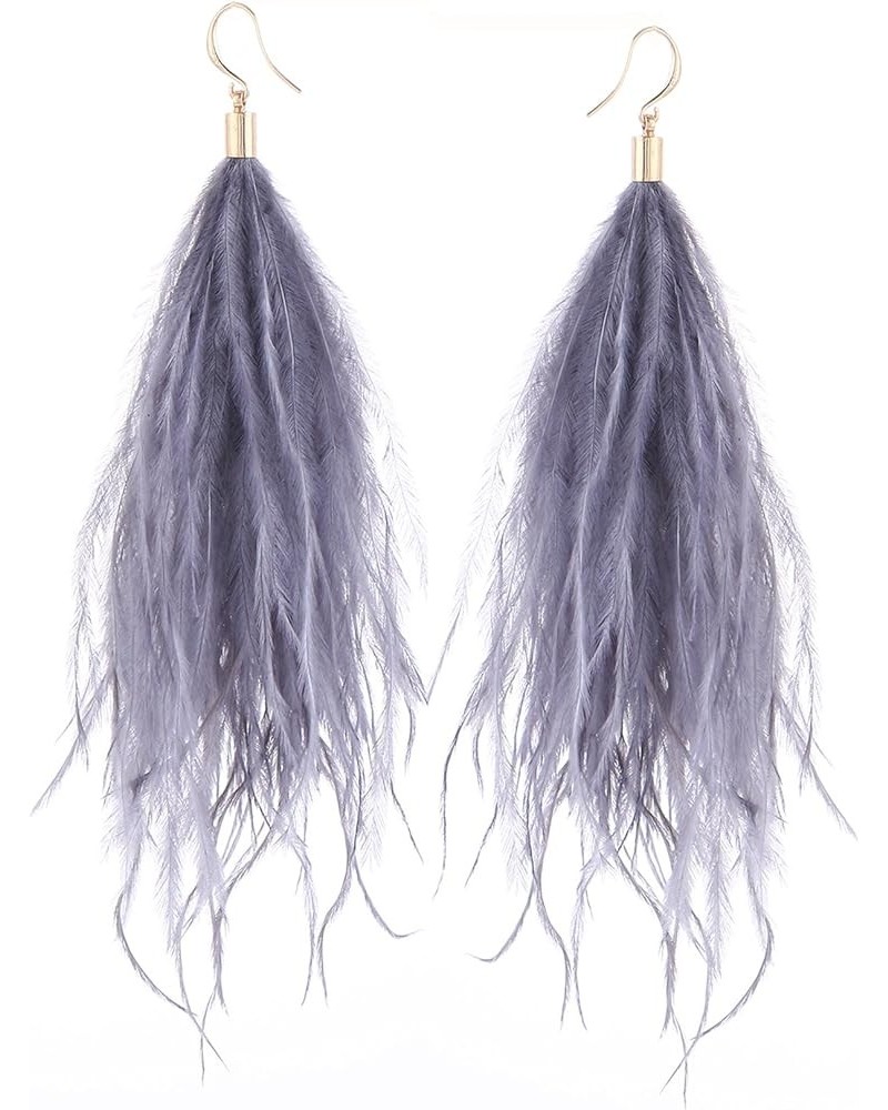 Feather Earring For Women Long Dangle Earring Feather Elegant Thread Feather Jewelry for Gift Winter Party Bohemian Grey $9.3...