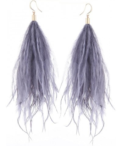 Feather Earring For Women Long Dangle Earring Feather Elegant Thread Feather Jewelry for Gift Winter Party Bohemian Grey $9.3...