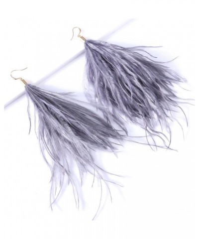 Feather Earring For Women Long Dangle Earring Feather Elegant Thread Feather Jewelry for Gift Winter Party Bohemian Grey $9.3...