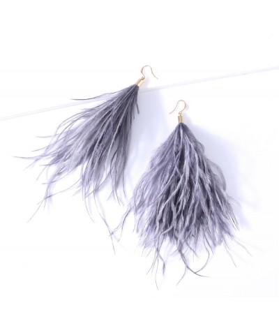 Feather Earring For Women Long Dangle Earring Feather Elegant Thread Feather Jewelry for Gift Winter Party Bohemian Grey $9.3...