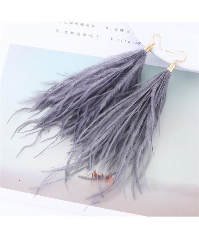 Feather Earring For Women Long Dangle Earring Feather Elegant Thread Feather Jewelry for Gift Winter Party Bohemian Grey $9.3...