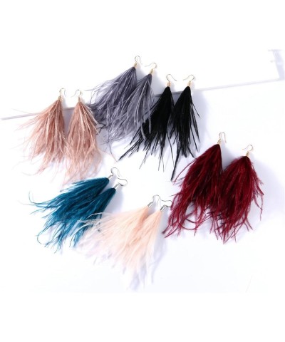 Feather Earring For Women Long Dangle Earring Feather Elegant Thread Feather Jewelry for Gift Winter Party Bohemian Grey $9.3...