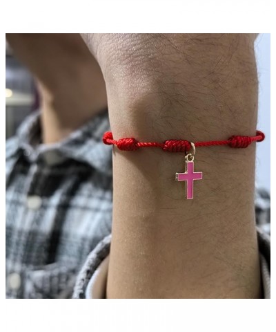 Small Dainty Cross Bracelet Enamel Cross Charm Bracelet Handmade Woven 7 Knots Cross Christian Bracelet for Women Girls Chris...