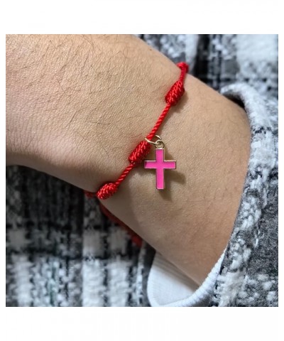 Small Dainty Cross Bracelet Enamel Cross Charm Bracelet Handmade Woven 7 Knots Cross Christian Bracelet for Women Girls Chris...