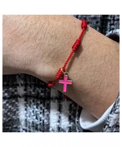 Small Dainty Cross Bracelet Enamel Cross Charm Bracelet Handmade Woven 7 Knots Cross Christian Bracelet for Women Girls Chris...