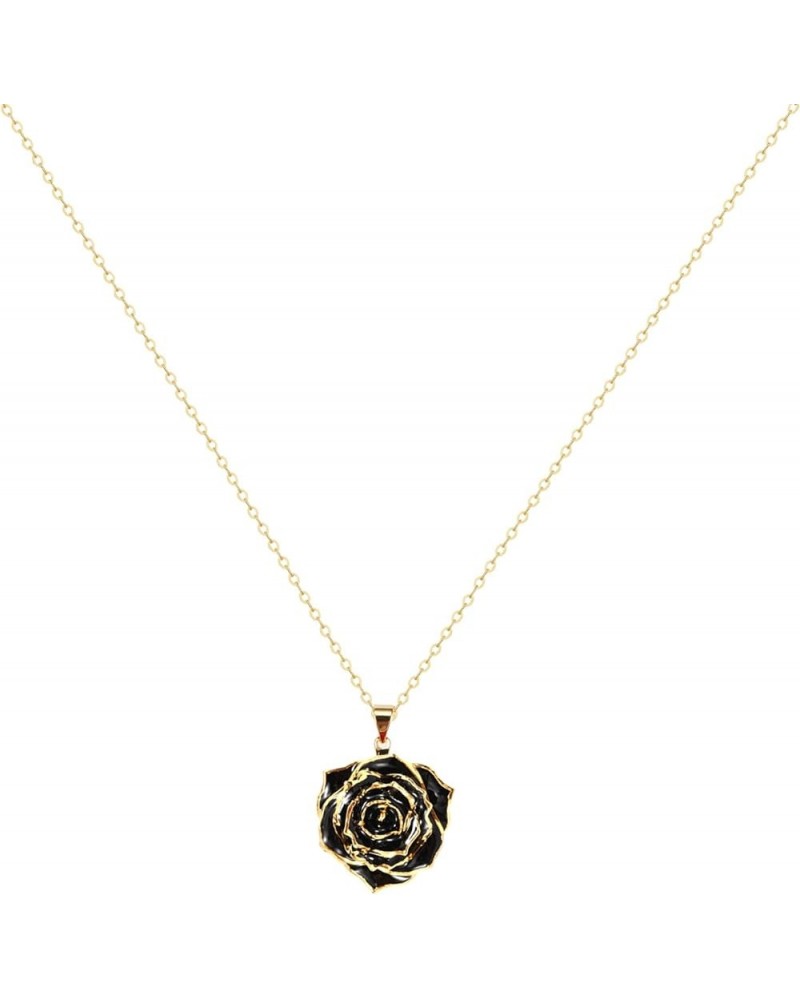 Rose Pendant Necklace for Women, 24K Gold-Plated, Adjustable Length, Fashion Jewelry, Best Gifts for Her Black Rose Necklace ...