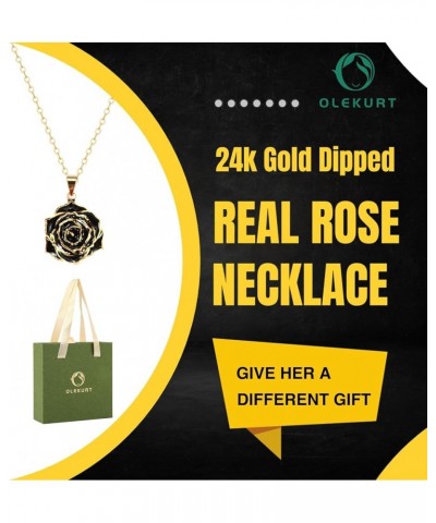 Rose Pendant Necklace for Women, 24K Gold-Plated, Adjustable Length, Fashion Jewelry, Best Gifts for Her Black Rose Necklace ...