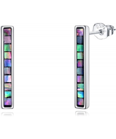 Bar Earrings Sterling Silver Bar Dangle Drop Stud Earrings Jewelry Gifts for Women Men Girls Abalone Shell Stud Long $15.04 E...