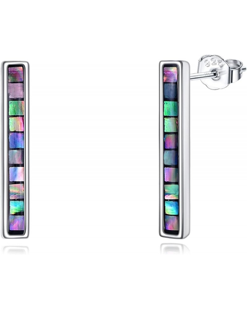 Bar Earrings Sterling Silver Bar Dangle Drop Stud Earrings Jewelry Gifts for Women Men Girls Abalone Shell Stud Long $15.04 E...