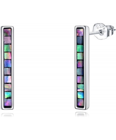 Bar Earrings Sterling Silver Bar Dangle Drop Stud Earrings Jewelry Gifts for Women Men Girls Abalone Shell Stud Long $15.04 E...