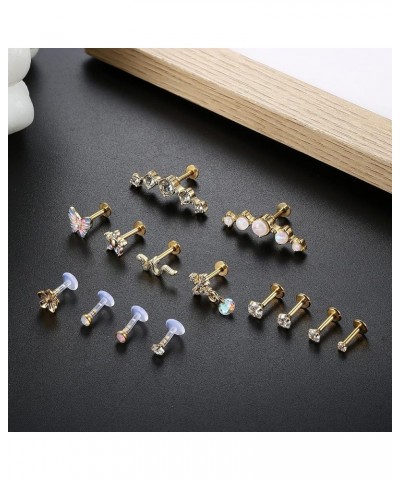 14Pcs 16G Cartilage Earrings for Women Surgical Steel Dangle Butterfly Snake Cz Forwards Helix Earring Hoop Daith Conch Tragu...