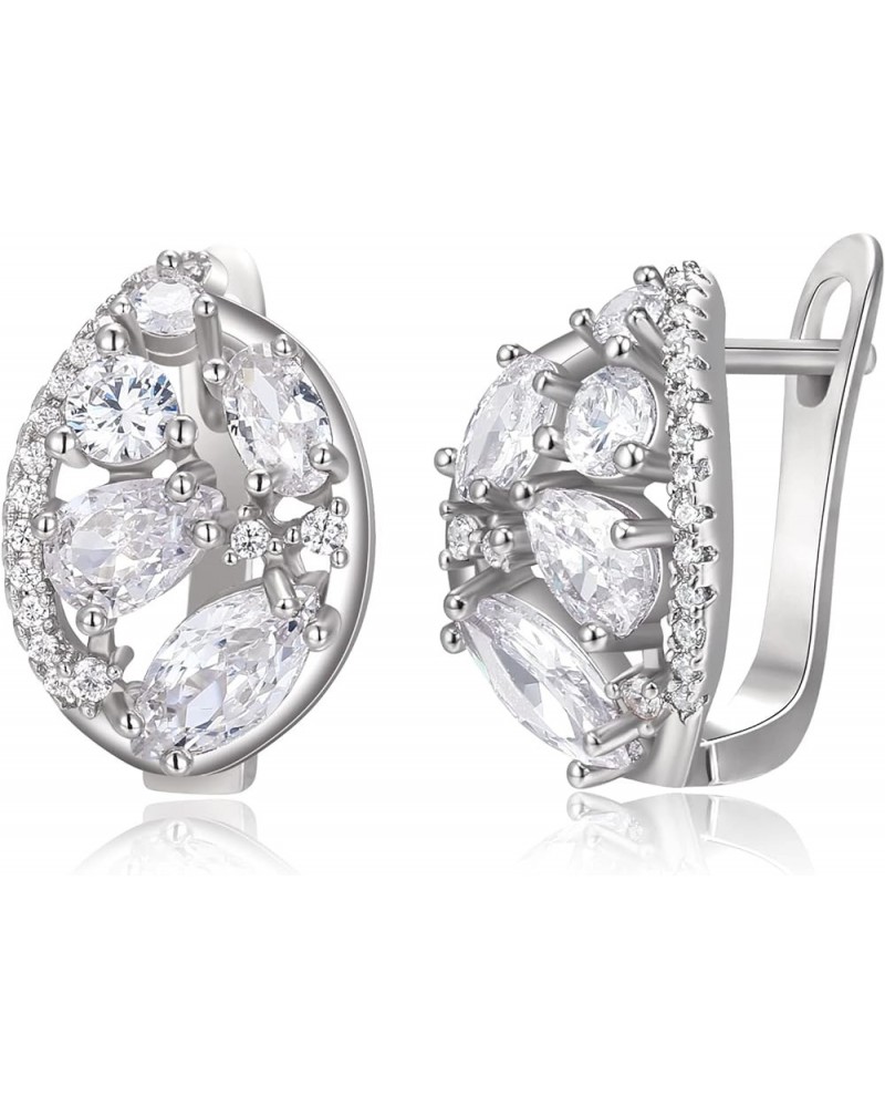 Women's Gorgeous Zircon Wedding Party Teardrop Hoop Stud Earrings Oval_Clear Silver-Tone $9.50 Earrings