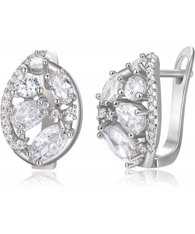 Women's Gorgeous Zircon Wedding Party Teardrop Hoop Stud Earrings Oval_Clear Silver-Tone $9.50 Earrings