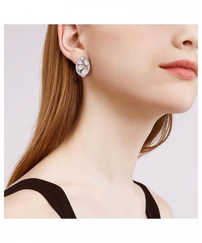 Women's Gorgeous Zircon Wedding Party Teardrop Hoop Stud Earrings Oval_Clear Silver-Tone $9.50 Earrings