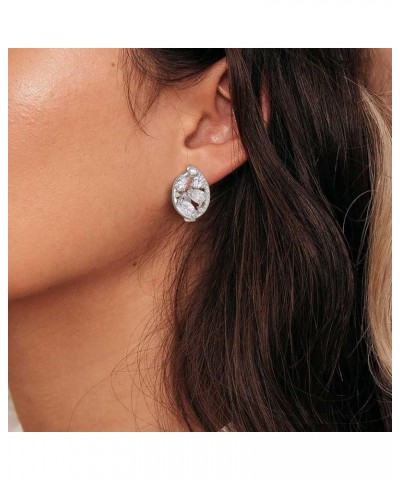 Women's Gorgeous Zircon Wedding Party Teardrop Hoop Stud Earrings Oval_Clear Silver-Tone $9.50 Earrings