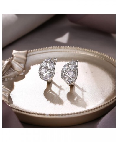 Women's Gorgeous Zircon Wedding Party Teardrop Hoop Stud Earrings Oval_Clear Silver-Tone $9.50 Earrings