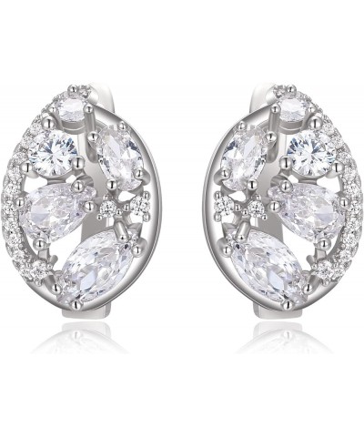 Women's Gorgeous Zircon Wedding Party Teardrop Hoop Stud Earrings Oval_Clear Silver-Tone $9.50 Earrings