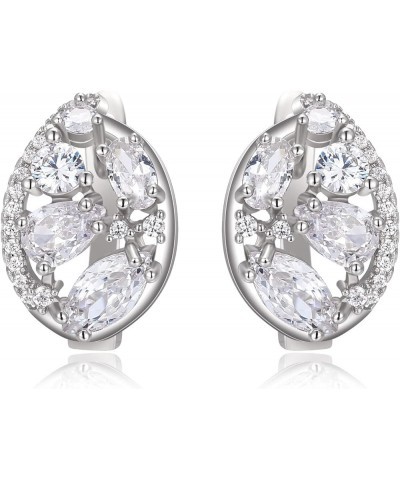 Women's Gorgeous Zircon Wedding Party Teardrop Hoop Stud Earrings Oval_Clear Silver-Tone $9.50 Earrings