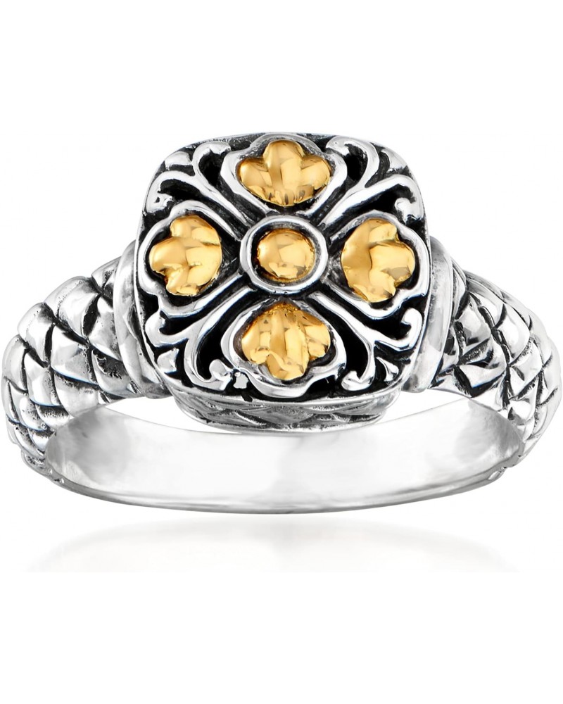 Sterling Silver Bali-Style Square-Top Floral Ring With 14kt Yellow Gold $29.60 Rings