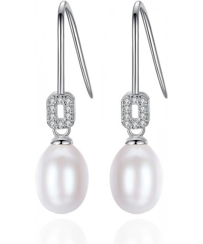 925 Sterling Silver Handpicked AAA+ Quality Freshwater Cultured Pearl Earrings for Women, CZ Cubic Zirconia S925 Fishhook Dro...