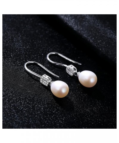 925 Sterling Silver Handpicked AAA+ Quality Freshwater Cultured Pearl Earrings for Women, CZ Cubic Zirconia S925 Fishhook Dro...