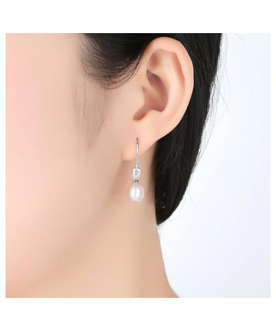 925 Sterling Silver Handpicked AAA+ Quality Freshwater Cultured Pearl Earrings for Women, CZ Cubic Zirconia S925 Fishhook Dro...