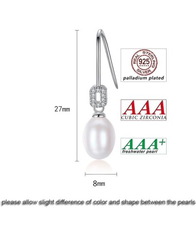 925 Sterling Silver Handpicked AAA+ Quality Freshwater Cultured Pearl Earrings for Women, CZ Cubic Zirconia S925 Fishhook Dro...