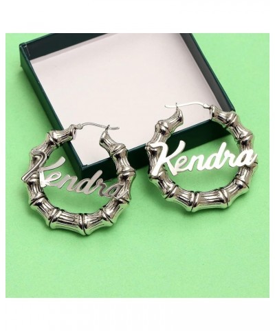 Personalized Customized Sterling Silver Two-Tone Bamboo Name Hoop Earrings for Women Teen Bamboo Earring 2.0 Inches $27.92 Ea...