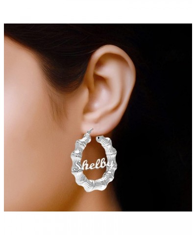 Personalized Customized Sterling Silver Two-Tone Bamboo Name Hoop Earrings for Women Teen Bamboo Earring 2.0 Inches $27.92 Ea...