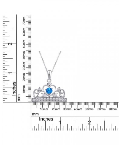 Round Cut Simulated Birthstone & White Cubic Zirconia Heart Crown Pendant Necklace Along with 18" Silver Chain Jewelry for Wo...