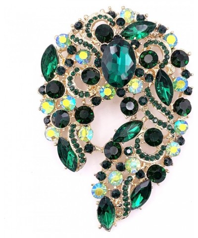 Big Large Rhinestone Green Leaf Statement 3.5" Brooch Pin Scarf Broach Gold Tone Green $9.00 Brooches & Pins