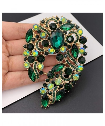 Big Large Rhinestone Green Leaf Statement 3.5" Brooch Pin Scarf Broach Gold Tone Green $9.00 Brooches & Pins