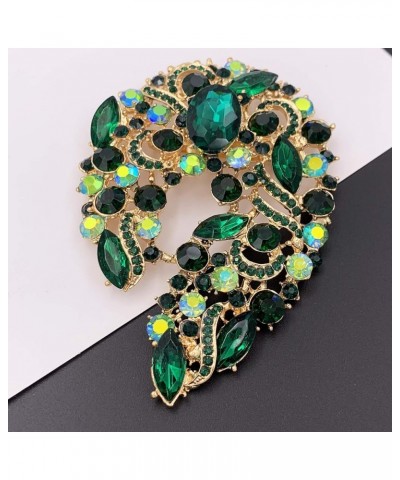 Big Large Rhinestone Green Leaf Statement 3.5" Brooch Pin Scarf Broach Gold Tone Green $9.00 Brooches & Pins