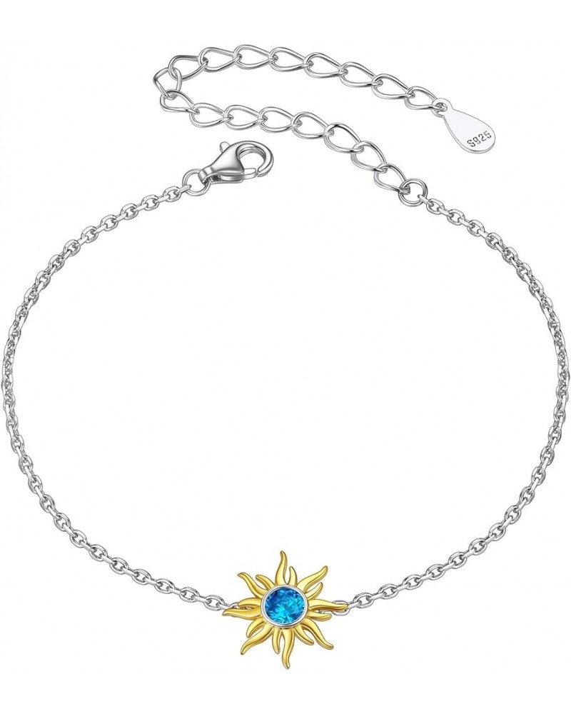 Dainty 925 Sterling Silver Gold Plated Birthstone Sun Chain Bracelet, Dainty Sunflower Birthstone Jewelry for Women (With Gif...