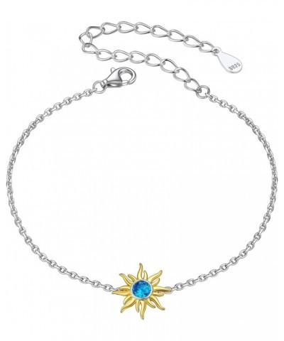 Dainty 925 Sterling Silver Gold Plated Birthstone Sun Chain Bracelet, Dainty Sunflower Birthstone Jewelry for Women (With Gif...