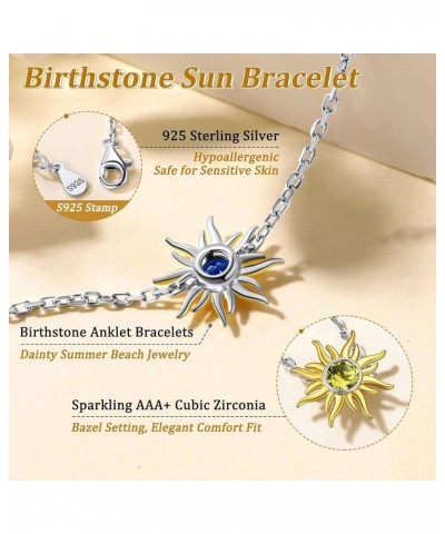 Dainty 925 Sterling Silver Gold Plated Birthstone Sun Chain Bracelet, Dainty Sunflower Birthstone Jewelry for Women (With Gif...