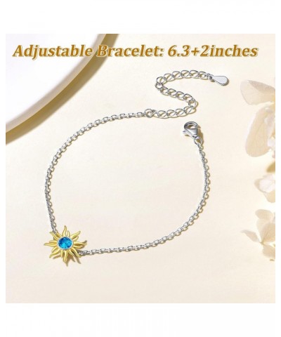 Dainty 925 Sterling Silver Gold Plated Birthstone Sun Chain Bracelet, Dainty Sunflower Birthstone Jewelry for Women (With Gif...