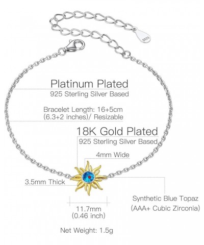 Dainty 925 Sterling Silver Gold Plated Birthstone Sun Chain Bracelet, Dainty Sunflower Birthstone Jewelry for Women (With Gif...