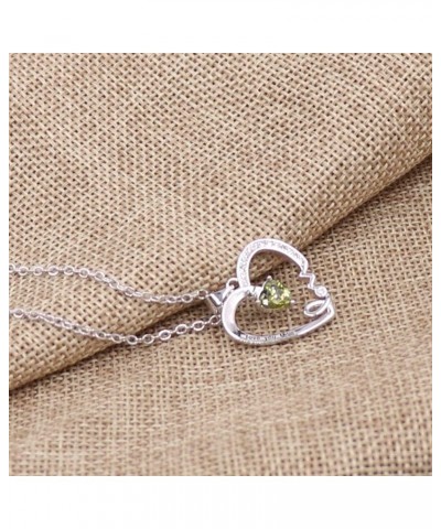 I LOVE YOU Mom Birth Stones Necklace, Silver Love Heart Pendant Necklace for Mom, Necklace Gift for Mother with 18''+2'' Chai...