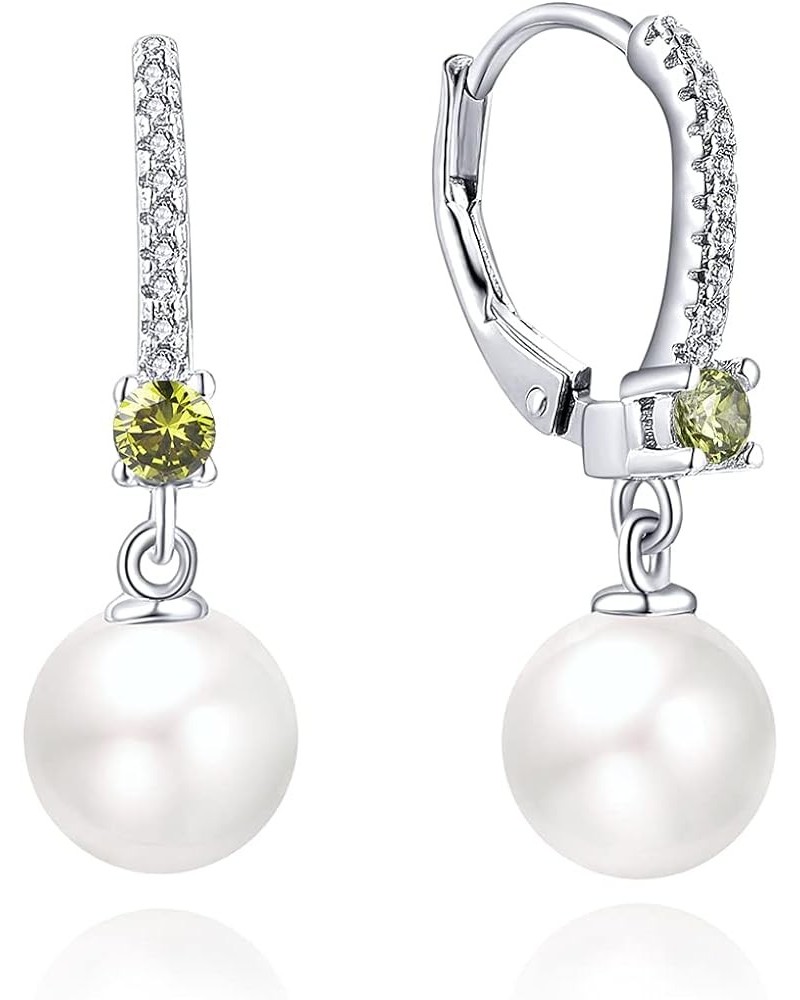 925 Sterling Silver Freshwater Pearl Hoop Earrings with Dangle Real Pearl,Simulated Pearls B-8mm white pearl,peridot color $2...