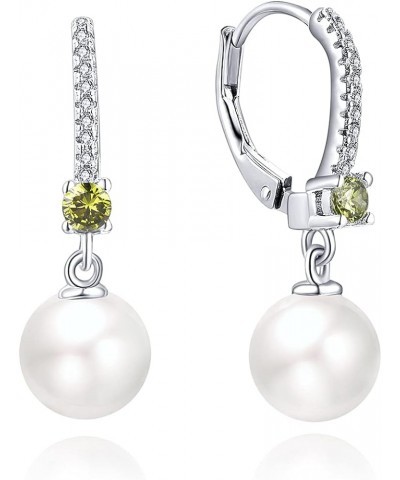 925 Sterling Silver Freshwater Pearl Hoop Earrings with Dangle Real Pearl,Simulated Pearls B-8mm white pearl,peridot color $2...