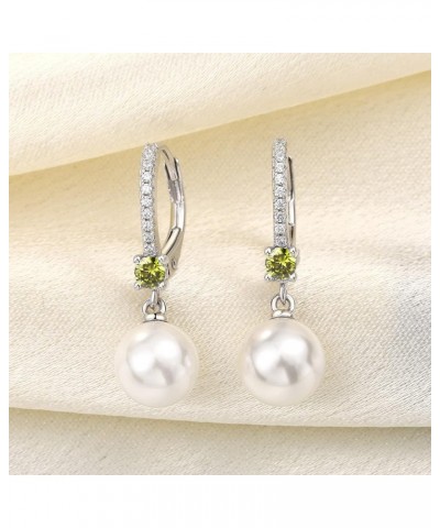 925 Sterling Silver Freshwater Pearl Hoop Earrings with Dangle Real Pearl,Simulated Pearls B-8mm white pearl,peridot color $2...