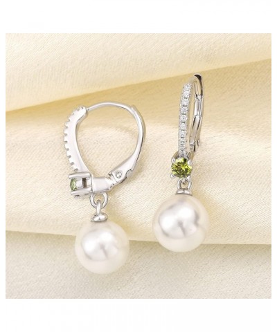 925 Sterling Silver Freshwater Pearl Hoop Earrings with Dangle Real Pearl,Simulated Pearls B-8mm white pearl,peridot color $2...