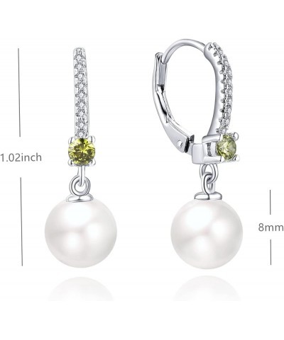 925 Sterling Silver Freshwater Pearl Hoop Earrings with Dangle Real Pearl,Simulated Pearls B-8mm white pearl,peridot color $2...