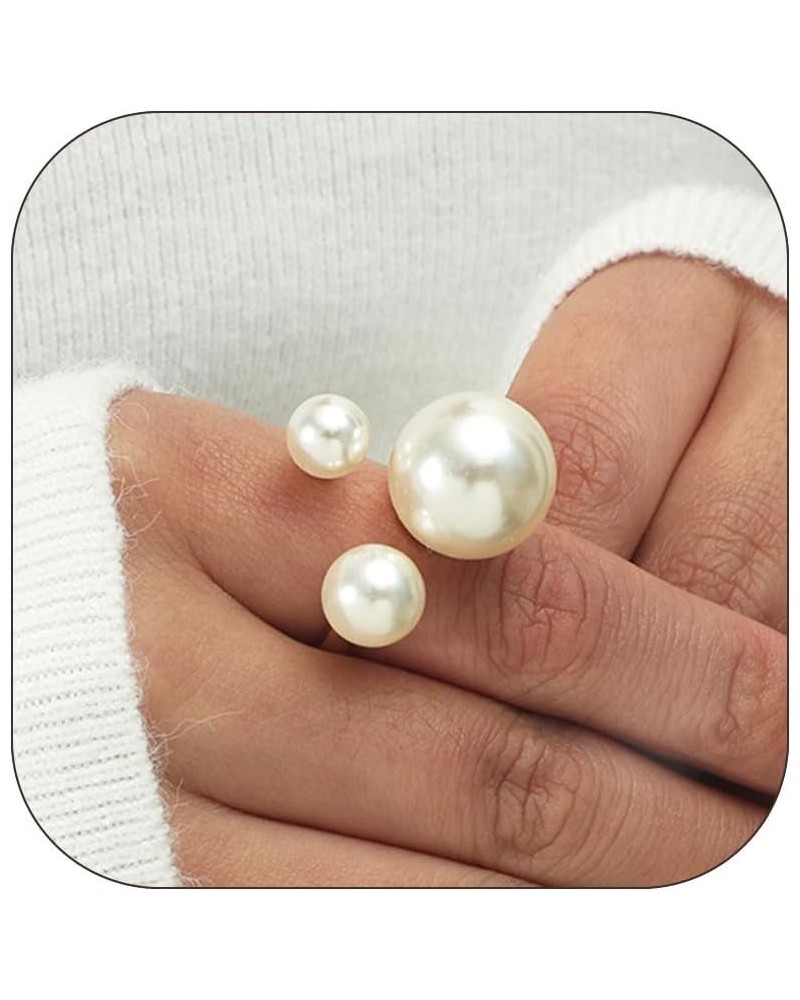 Pearl Ring for Women Statement Stacking Joint Finger Rings Open Adjustable Pearl Ring Boho Geometric Knuckle Ring for Fashion...