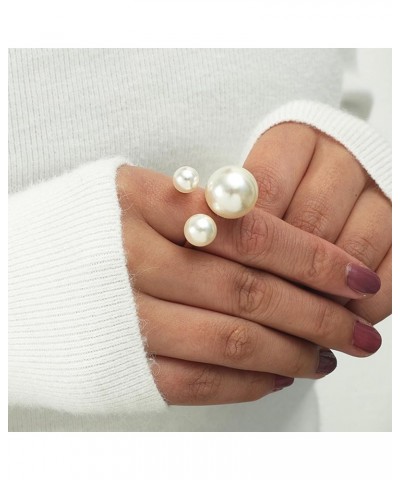 Pearl Ring for Women Statement Stacking Joint Finger Rings Open Adjustable Pearl Ring Boho Geometric Knuckle Ring for Fashion...