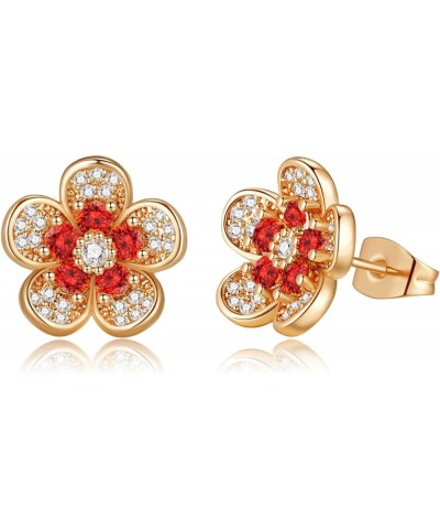 Austrian Crystal Flower Stud Earrings for Women 925 Sterling Silver Hypoallergenic Fashion Jewelry Red Main Crystal $13.43 Ea...