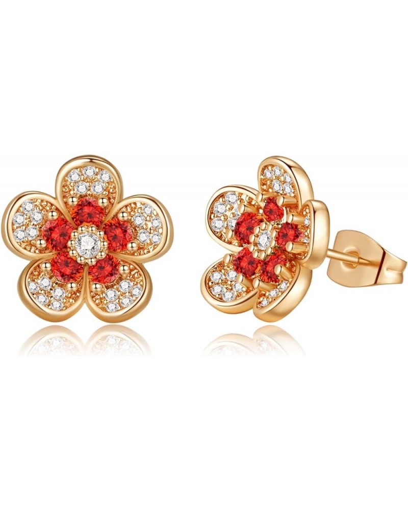 Austrian Crystal Flower Stud Earrings for Women 925 Sterling Silver Hypoallergenic Fashion Jewelry Red Main Crystal $13.43 Ea...