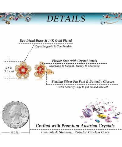 Austrian Crystal Flower Stud Earrings for Women 925 Sterling Silver Hypoallergenic Fashion Jewelry Red Main Crystal $13.43 Ea...