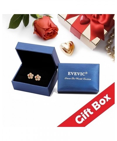 Austrian Crystal Flower Stud Earrings for Women 925 Sterling Silver Hypoallergenic Fashion Jewelry Red Main Crystal $13.43 Ea...